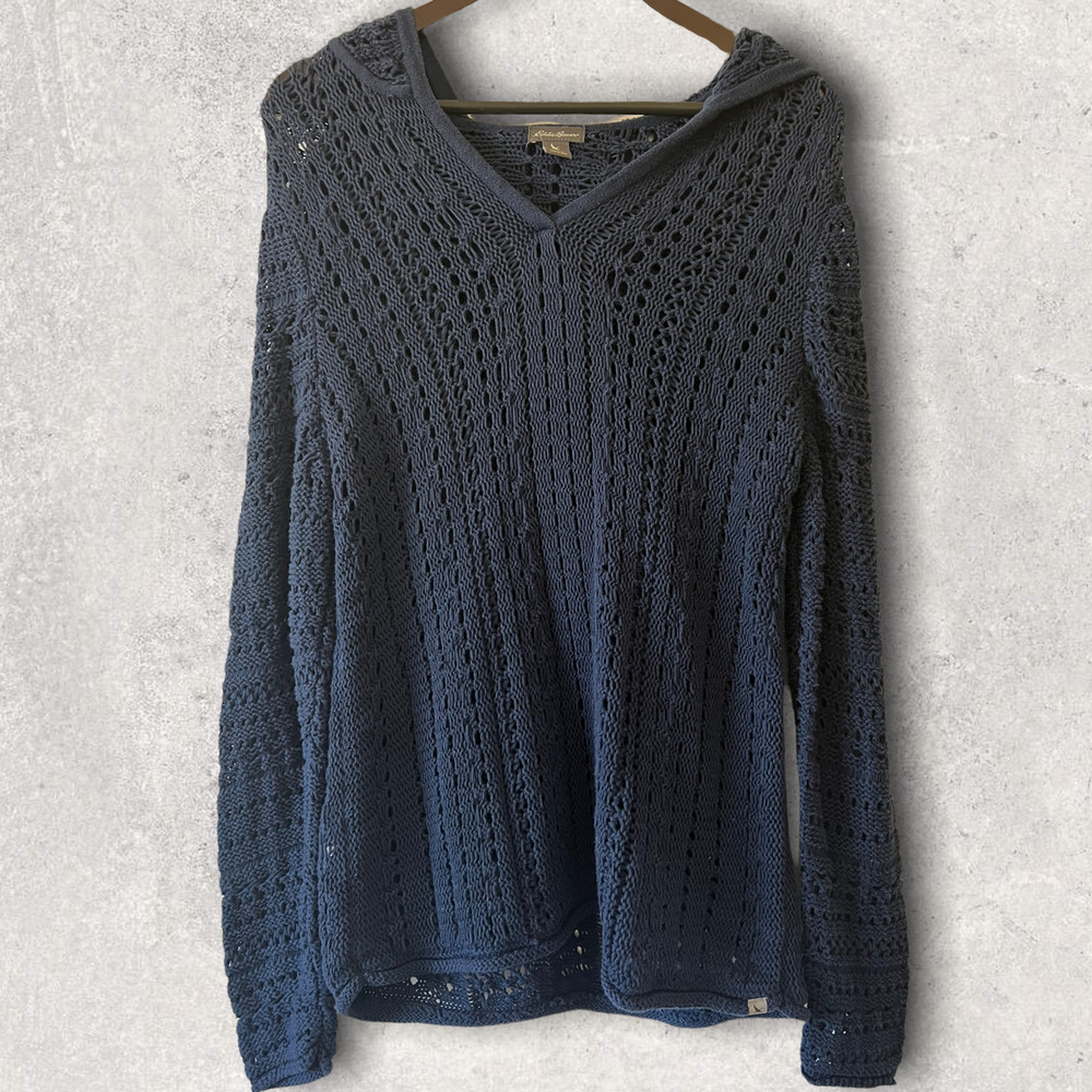 Eddie Bauer Hooded Pullover Sweater, Blue Size Large